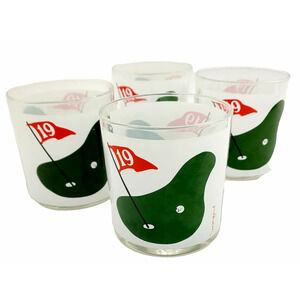 19th Hole Golf Glasses Set of 4 Lowball Retro Barware Gift 10 oz Vintage Morgan